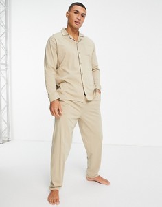 Домашний пижамный комплект из рубашки и брюк бежевого цвета ASOS DESIGN-Нейтральный