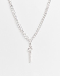 Серебристое ожерелье-цепочка с прямоугольной подвеской и декоративной застежкой Icon Brand-Серебристый