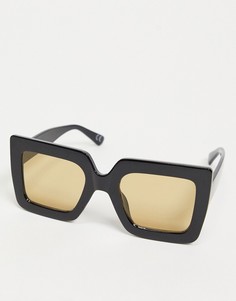 Солнцезащитные очки в крупной черной оправе со светло-коричневыми стеклами в стиле 70-х ASOS DESIGN-Черный