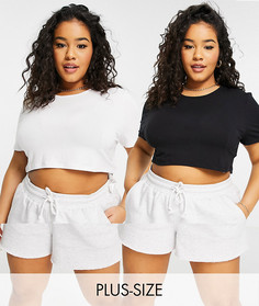 Комплект из 2 базовых укороченных футболок черного и белого цвета Missguided Plus-Многоцветный