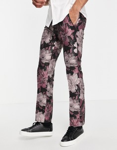 Черно-розовые брюки с цветочным жаккардовым узором Twisted Tailor-Розовый цвет