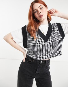 Укороченный пушистый жилет с монохромным узором «гусиная лапка» Bershka-Многоцветный