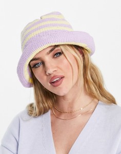 Панама с отделкой кроше в полоску сиреневого и лимонного цвета ASOS DESIGN-Многоцветный