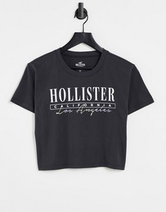 Черная футболка с логотипом Hollister-Черный