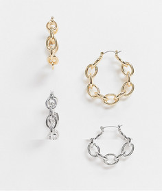 Набор из 2 пар серег-колец в виде цепочки в разных тонах ASOS DESIGN-Мульти