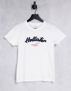 Белая футболка с круглым вырезом и логотипом Hollister-Белый