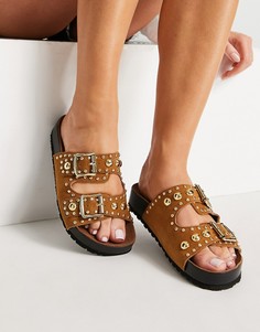 Светло-коричневые замшевые сандалии с заклепками Schuh Tatyana-Коричневый цвет