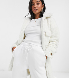 Кремовое удлиненное пальто с поясом Missguided Petite-Белый