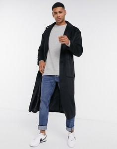 Черное длинное пальто с добавлением шерсти Another Influence-Черный