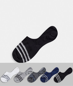 Набор из 5 пар темно-синих невидимых носков в полоску ASOS DESIGN-Темно-синий