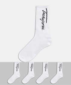 Набор из 4 пар белых носков с логотипом Jack & Jones-Белый