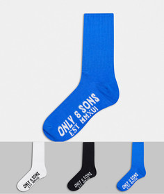 Комплект из 3 пар разноцветных носков с логотипом Only & Sons-Многоцветный