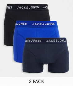 Набор из 3 боксеров-брифов в черном, темно-синем и ярко-синем цвете Jack & Jones-Многоцветный