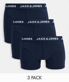 Набор из 3 боксеров-брифов темно-синего цвета с логотипом на поясе Jack & Jones-Темно-синий