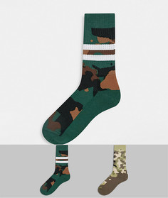 Набор из 2 пар спортивных носков с камуфляжной расцветкой ASOS DESIGN-Зеленый цвет