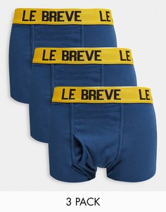 Набор из 3 голубых боксеров-брифов с желтым поясом Le Breve-Голубой