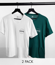 Набор из 2 футболок белого и зеленого цвета в современном винтажном стиле с круглым логотипом Levis эксклюзивно для ASOS-Многоцветный