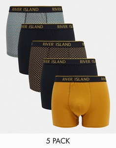 Набор из 5 боксеров-брифов с геометрическим узором горчичного цвета River Island-Желтый