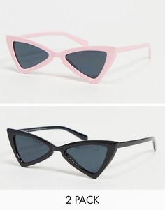 Набор из 2 пар солнцезащитных очков бежевого и черного цвета в оправе «кошачий глаз» SVNX-Многоцветный