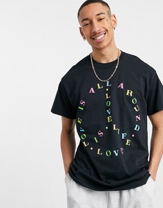 Черная футболка в стиле oversized с принтом "Feel the love" New Love Club-Черный цвет