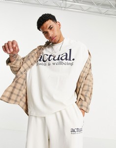 Плотная oversized-футболка цвета экрю с принтом логотипа от комплекта ASOS Actual-Белый