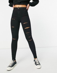Черные джинсы со рваной отделкой Topshop Joni-Черный цвет