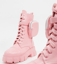 Пастельно-розовые ботинки до икр на массивной подошве с сумочками для широкой стопы Public Desire Wide Fit Intention-Розовый