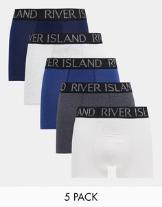 Набор из 5 трусов-хипстеров синего цвета River Island-Голубой