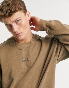 Бежевый свитшот с надписью "Paris" Topman-Коричневый цвет