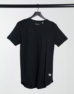 Черная удлиненная футболка с закругленным нижним краем Jack & Jones Essentials-Черный