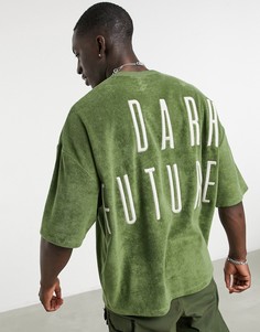 Махровая футболка в стиле oversized цвета хаки с вышитым логотипом ASOS Dark Future-Зеленый