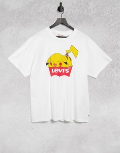 Белая футболка в стиле унисекс с логотипом и спящим покемоном Пикачу Levis x Pokemon-Белый