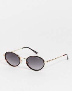 Круглые солнцезащитные очки с золотистой оправой и черными стеклами Quay Line Up-Коричневый цвет
