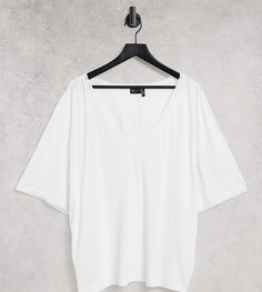 Белая укороченная футболка с V-образным вырезом и кружевной отделкой ASOS DESIGN Curve-Белый