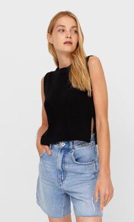 Stradivarius Топ Крупной Вязки С Прорезями Черный Xs