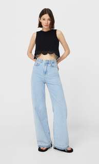 Stradivarius Топ С Кружевом Кроше Без Рукавов Черный L