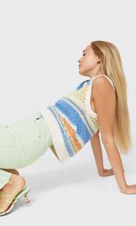 Stradivarius Жилет Из Кружева Кроше Синий L