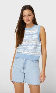 Stradivarius Жилет Из Кружева Кроше Небесно-Голубой L