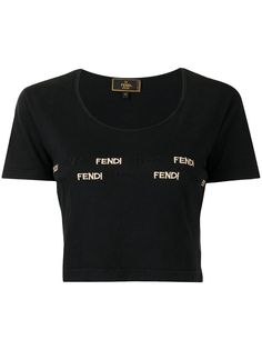 Fendi Pre-Owned укороченная футболка с вышитым логотипом