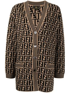 Fendi Pre-Owned кардиган с V-образным вырезом и узором Zucca