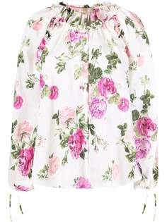 LoveShackFancy блузка с цветочным принтом и завязками