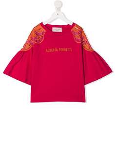 Alberta Ferretti Kids футболка с вышивкой и рукавами колокол