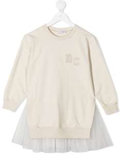 Brunello Cucinelli Kids платье-свитер со вставкой из тюля и логотипом
