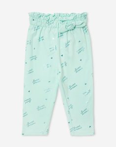 Голубые брюки Paperbag с принтом DANCE AGAIN для девочки Gloria Jeans