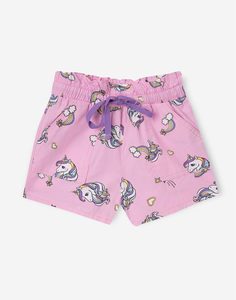Розовые шорты Paperbag с единорогами для девочки Gloria Jeans