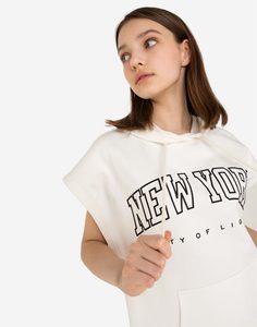 Молочное худи oversize с принтом NEW YORK Gloria Jeans
