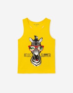 Жёлтая майка с принтом HELLO SUMMER для мальчика Gloria Jeans