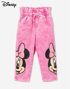 Розовые джинсы Paperbag с принтом Disney для девочки Gloria Jeans