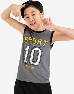 Серая майка с принтом SPORT 10 для мальчика Gloria Jeans