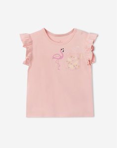 Розовая футболка с фламинго для девочки Gloria Jeans